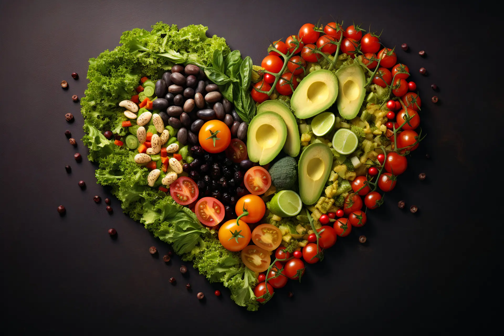 view heart shape with assortment food categories